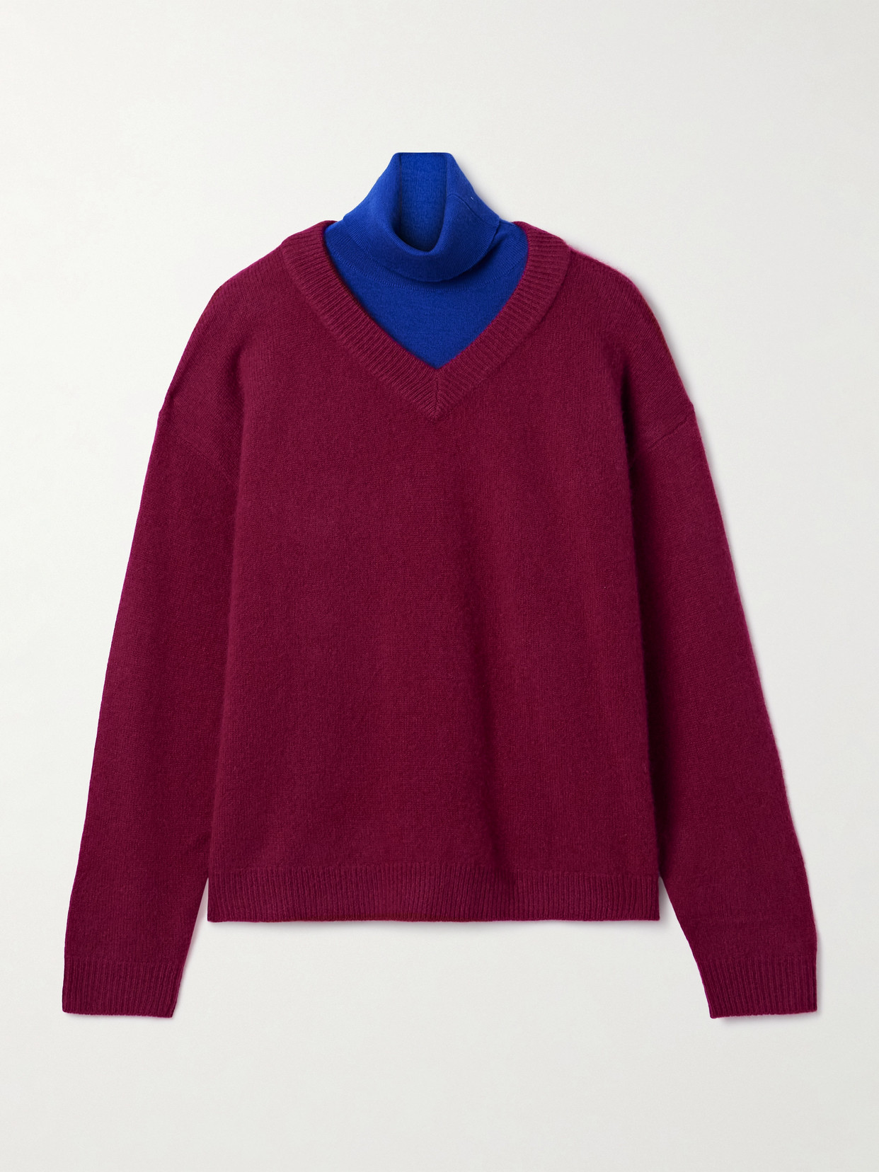 Staud Doris Layered Two-tone Cashmere Turtleneck Sweater In Pink