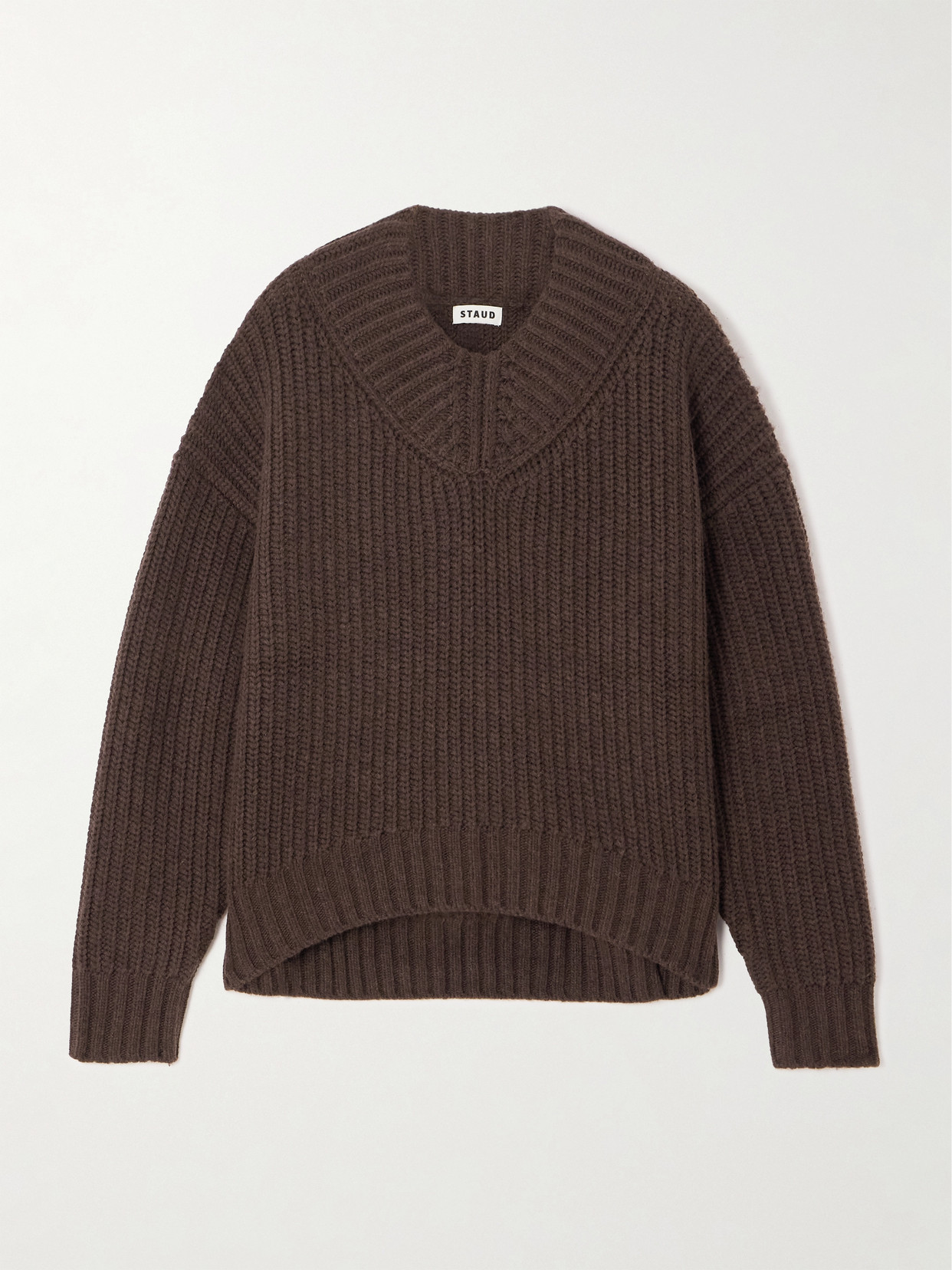 Staud Otto Ribbed-knit Wool-blend Sweater In Brown