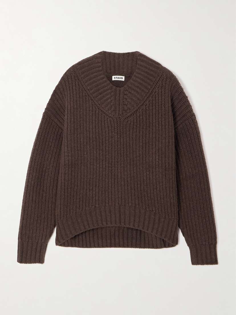 Staud Otto Ribbed-knit Wool-blend Sweater