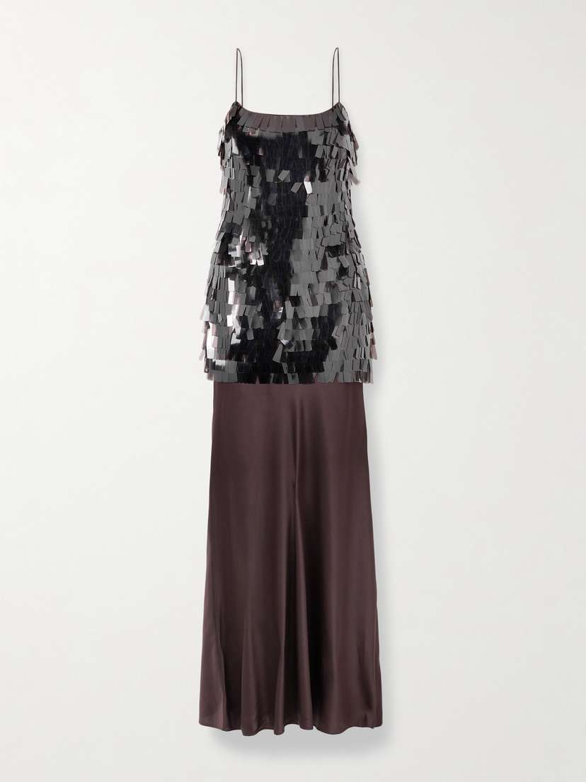 Staud Mesa Paillette-embellished Mesh And Silk-blend Satin Maxi Dress