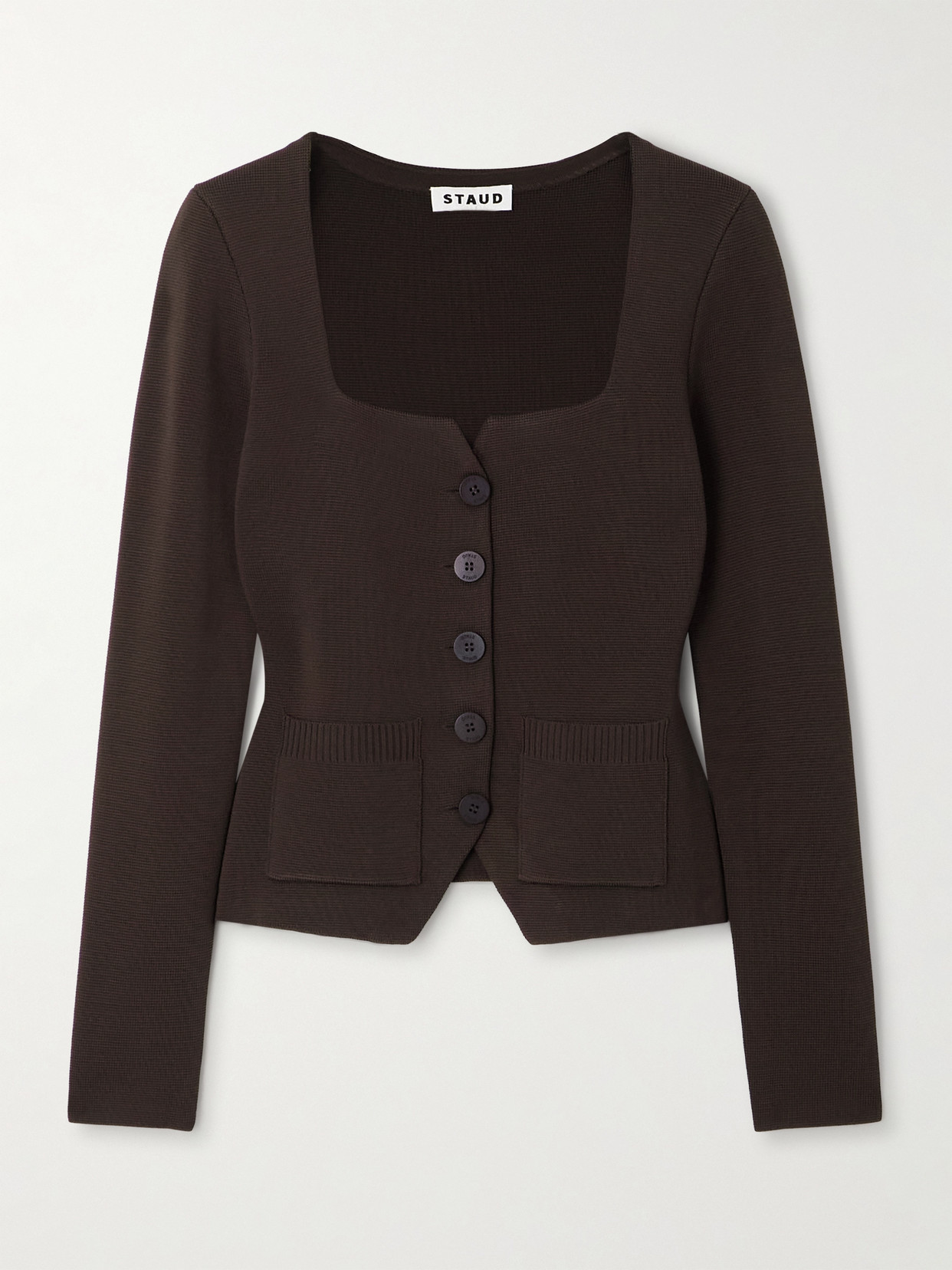 Staud Rachela Knit Button-front Top In Brown