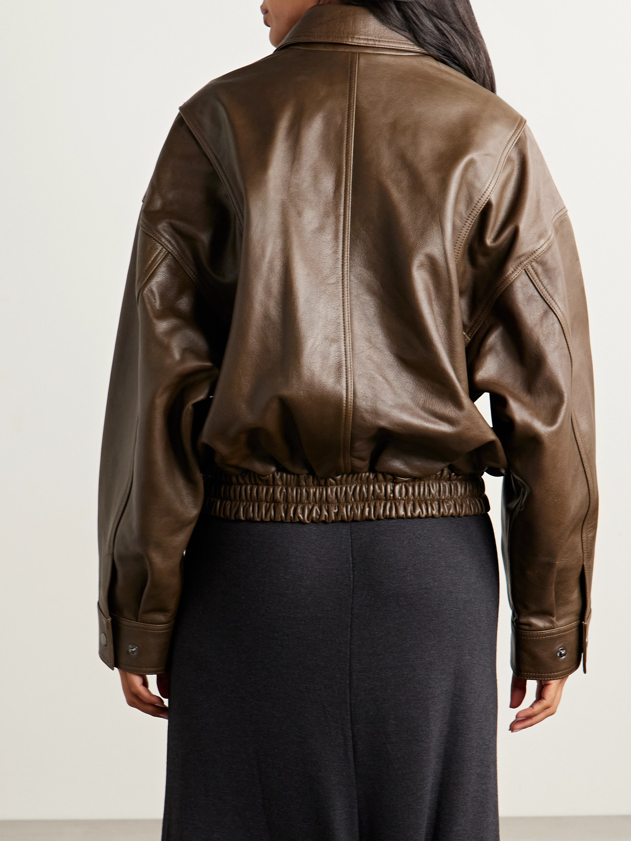 Staud Eugene Leather Bomber Jacket In Brown