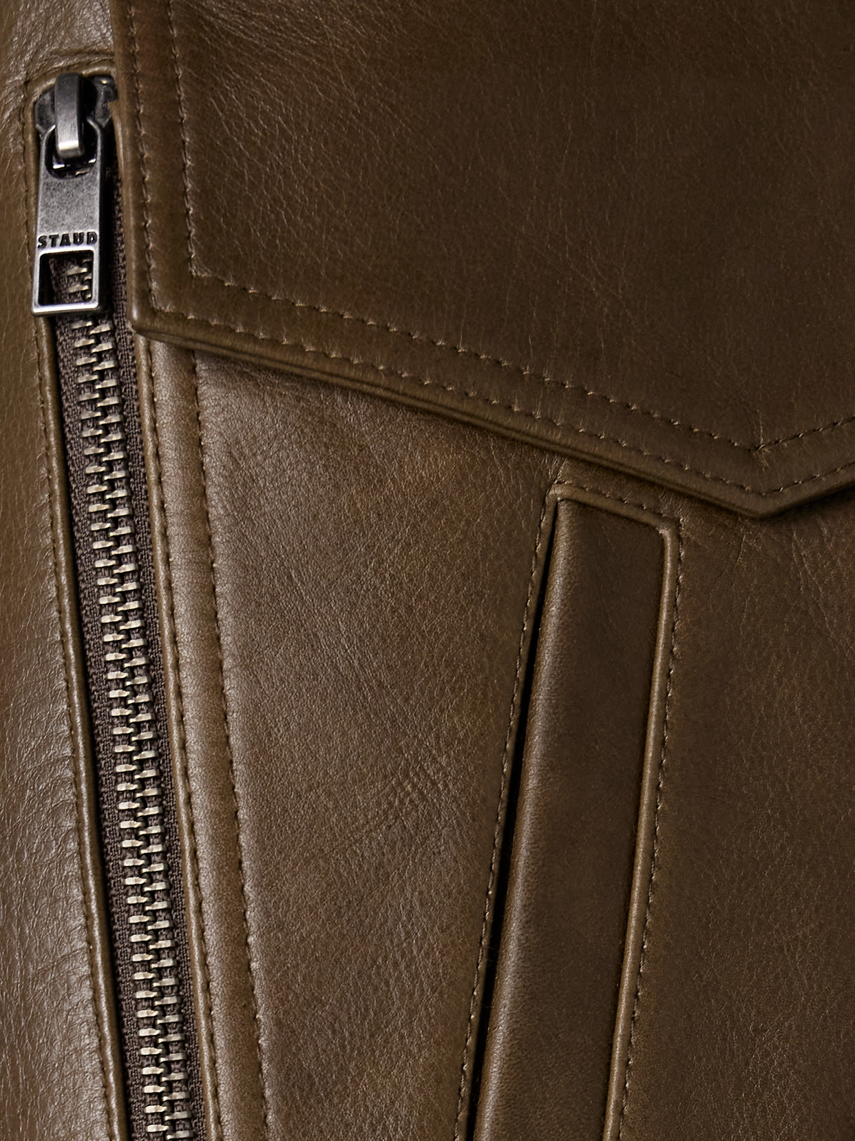 Staud Eugene Leather Bomber Jacket In Brown