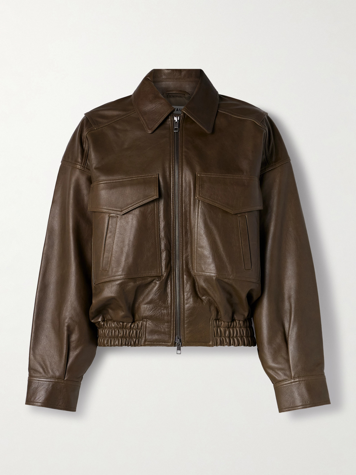 Staud Eugene Leather Bomber Jacket In Brown