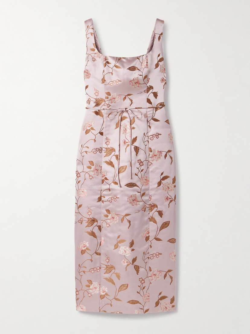 staud pastel dress Staud Zoe Floral-brocade Midi Dress