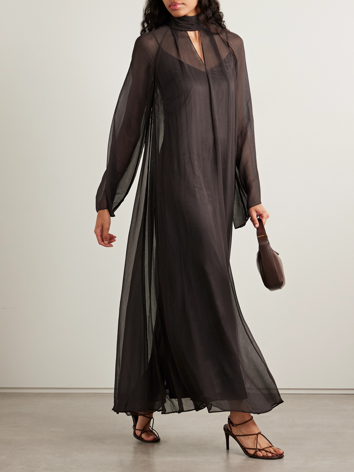 Staud Esther Cutout Gathered Crepon Maxi Dress In Black