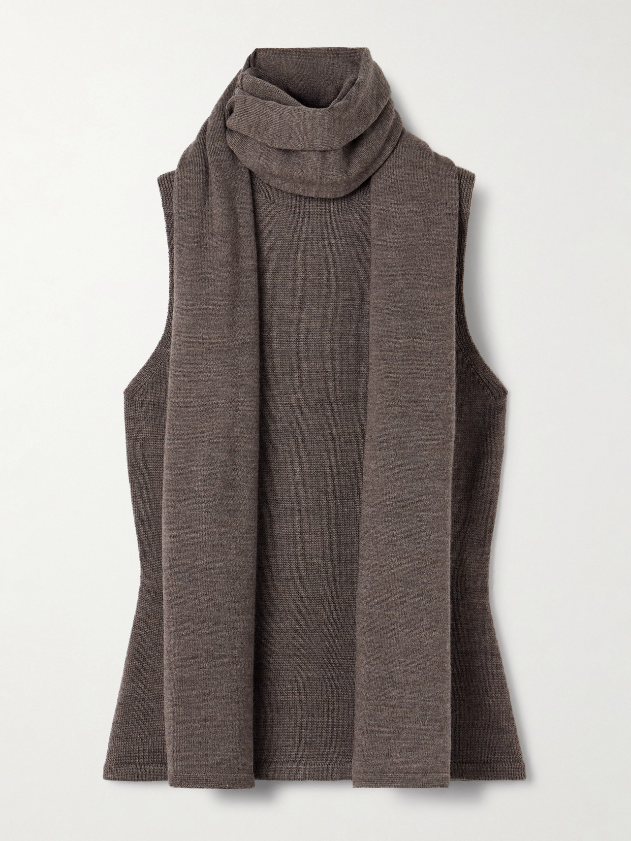 Staud Canal Scarf-detailed Wool Turtleneck Top In Brown