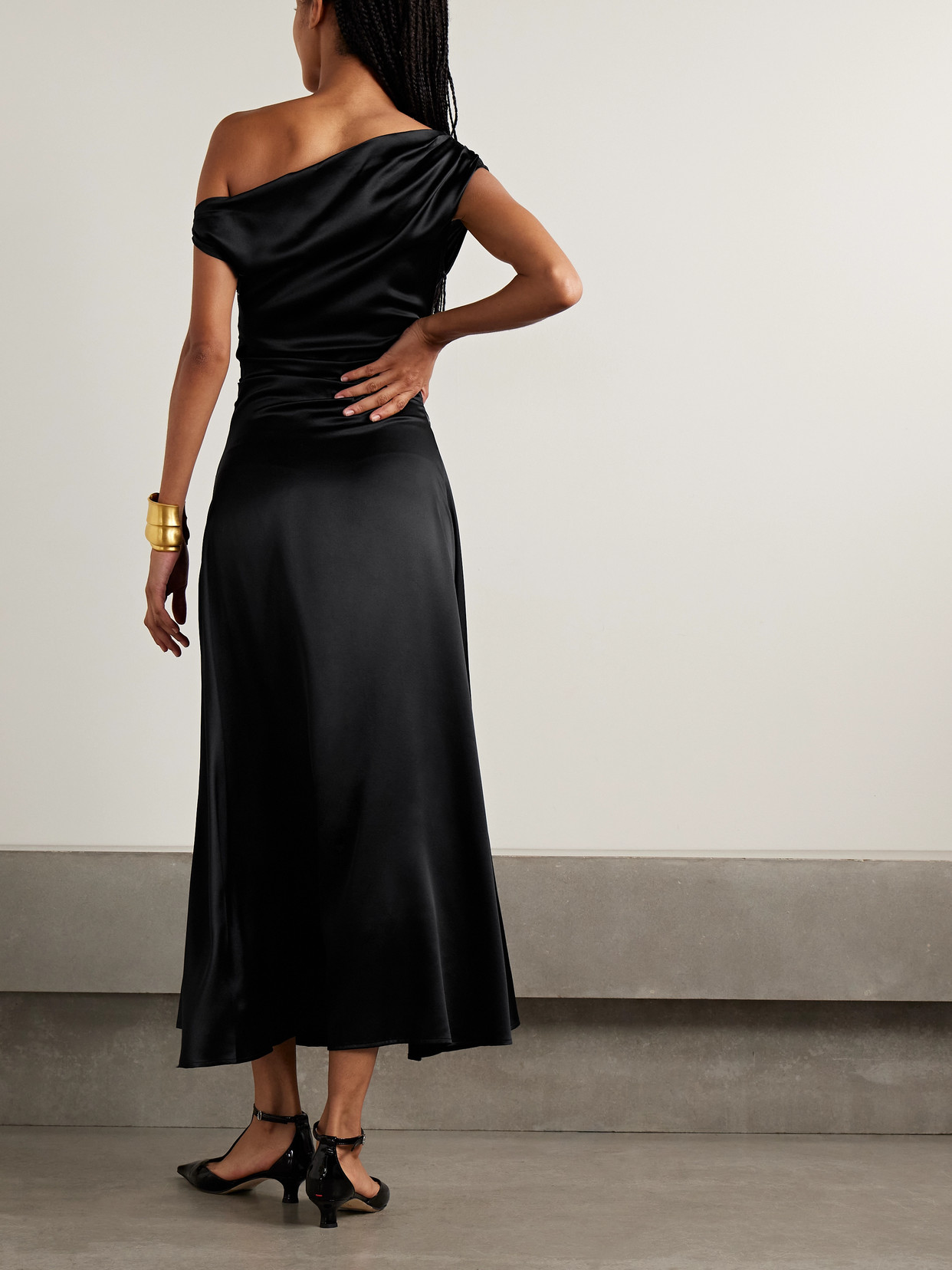 Staud Phare Draped Silk-blend Midi Dress In Animal Print