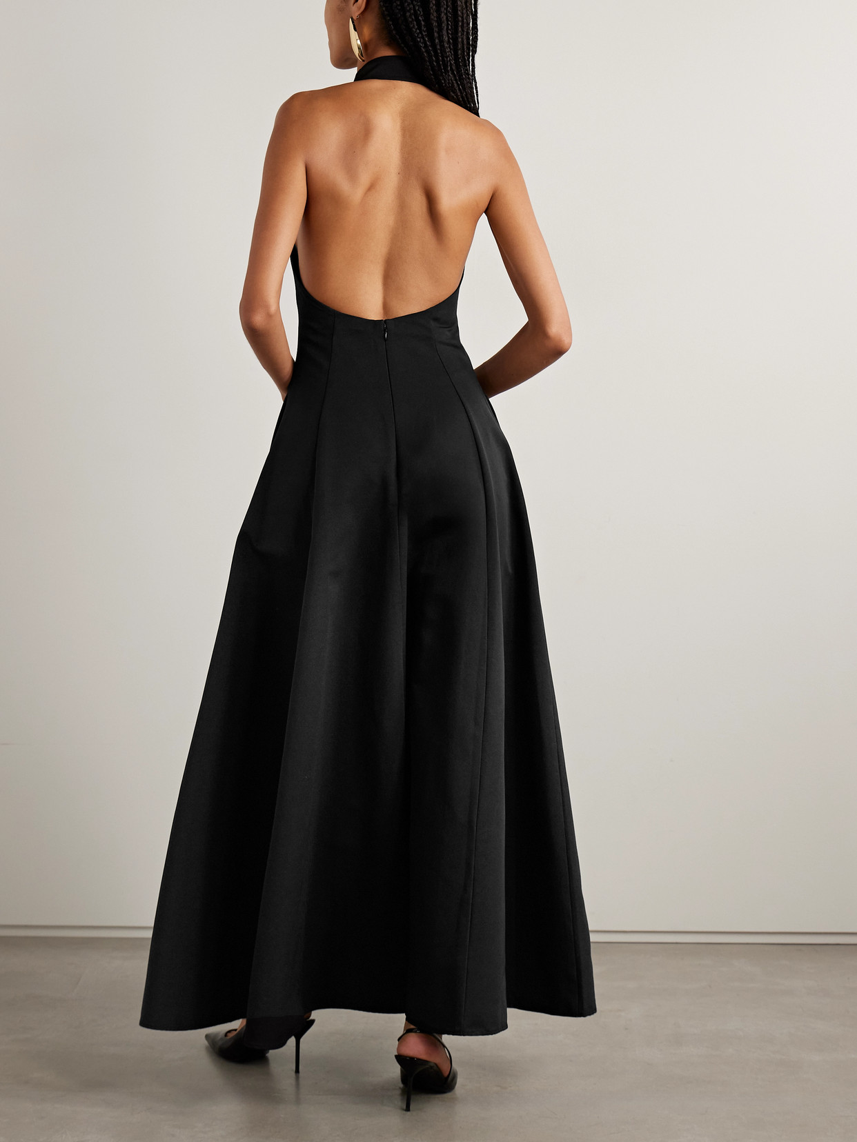 Staud Stella Cotton-blend Faille Halterneck Maxi Dress In Black