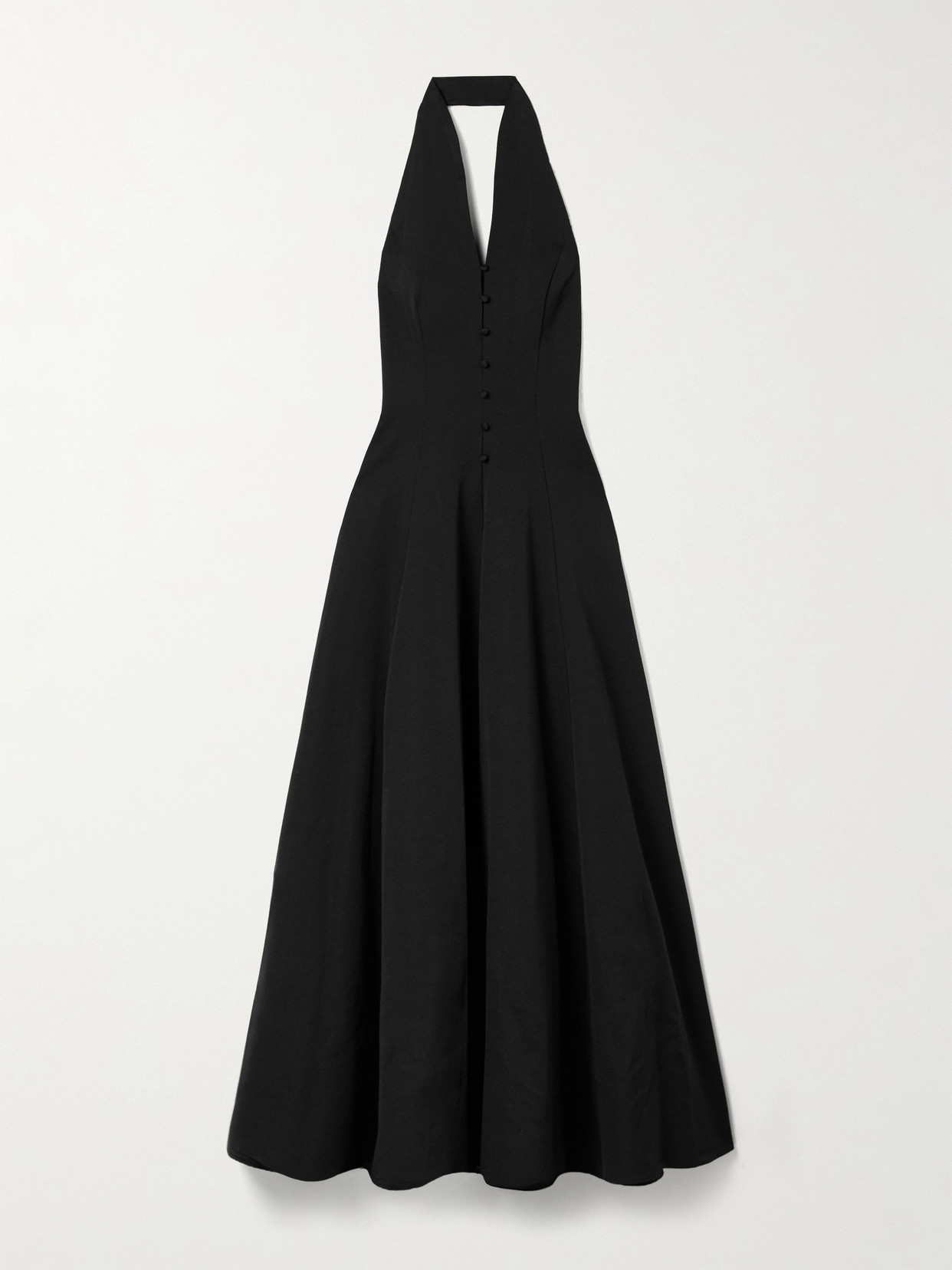 Staud Stella Cotton-blend Faille Halterneck Maxi Dress In Black