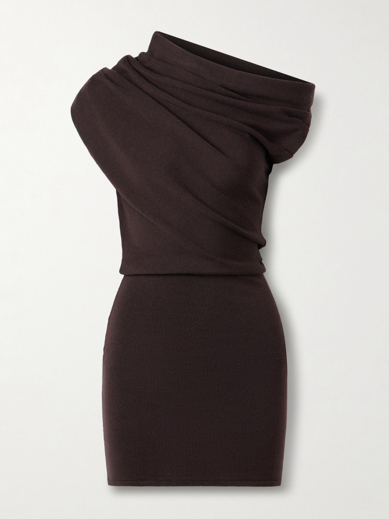 Staud Mabel One-shoulder Cap Sleeve Merino Wool Sweater Dress In Burgundy