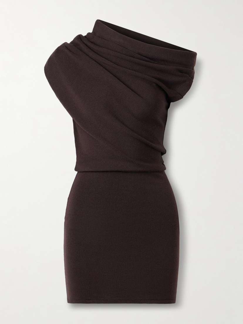 Staud Mabel Off-the-shoulder Draped Wool Mini Dress