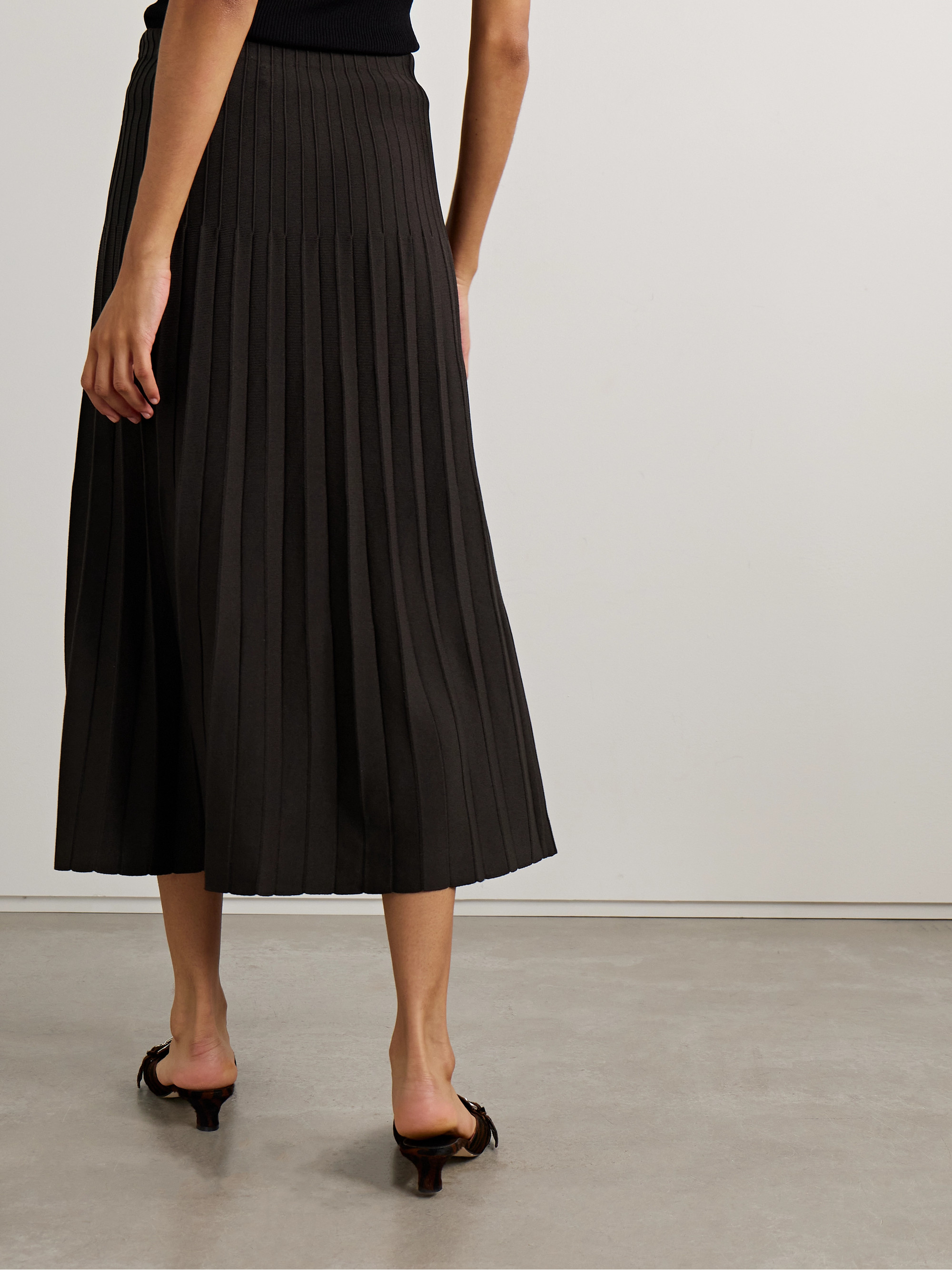 Staud Lena pleated ribbed-knit midi skirt thumbnail