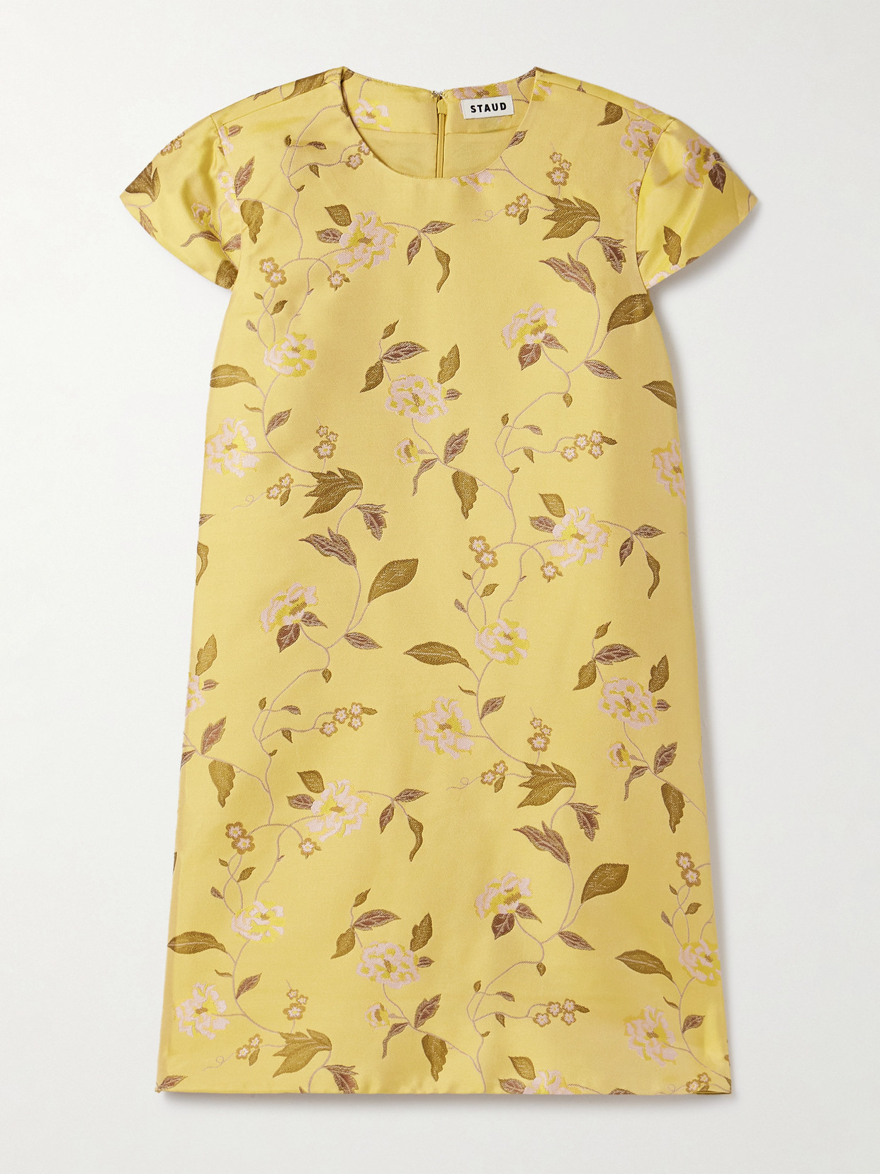 Staud Mia Floral-brocade Mini Dress In Yellow