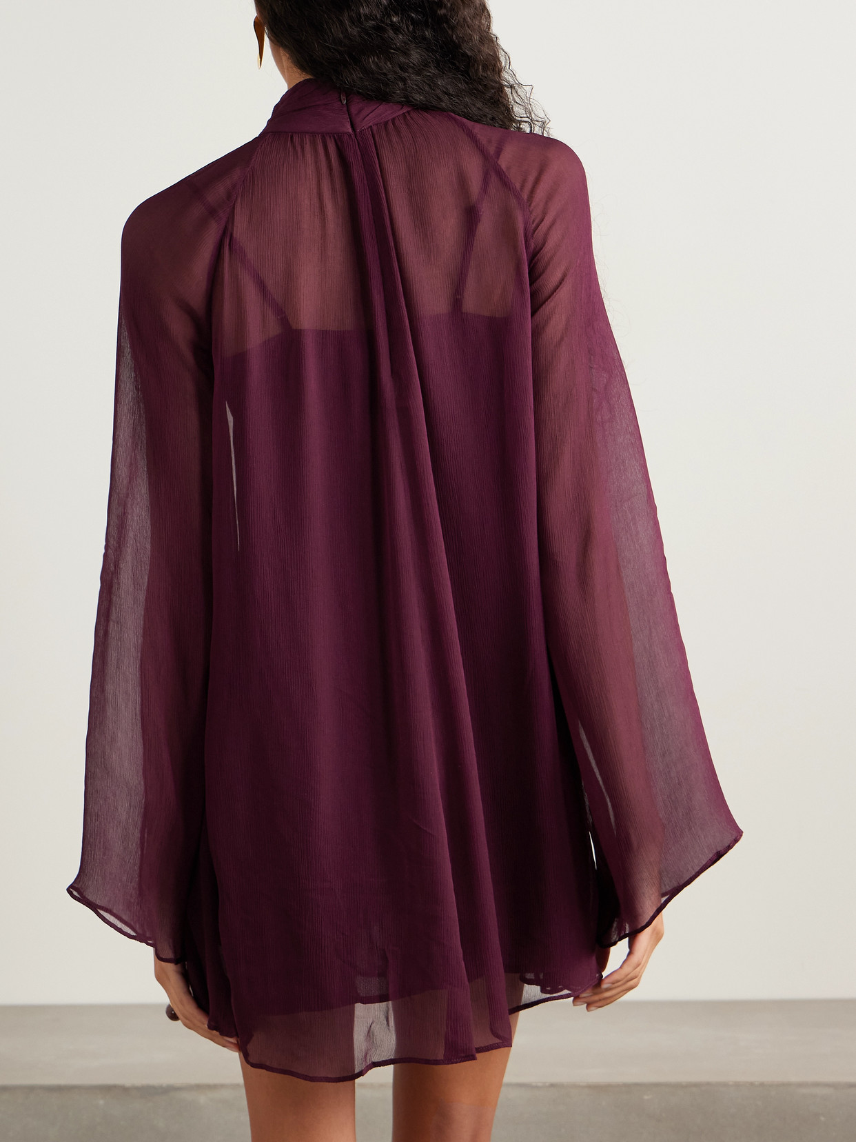 Staud Esther Cutout Crepon Turtleneck Mini Dress In Burgundy