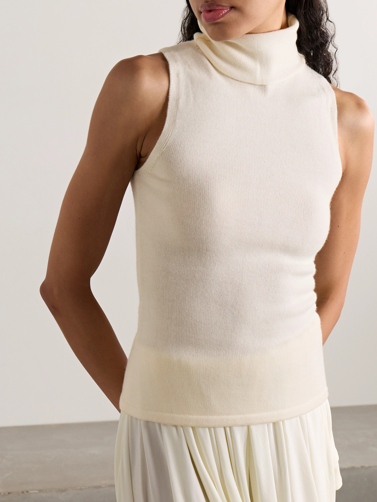 Staud Canal Scarf-detailed Wool Turtleneck Top In White