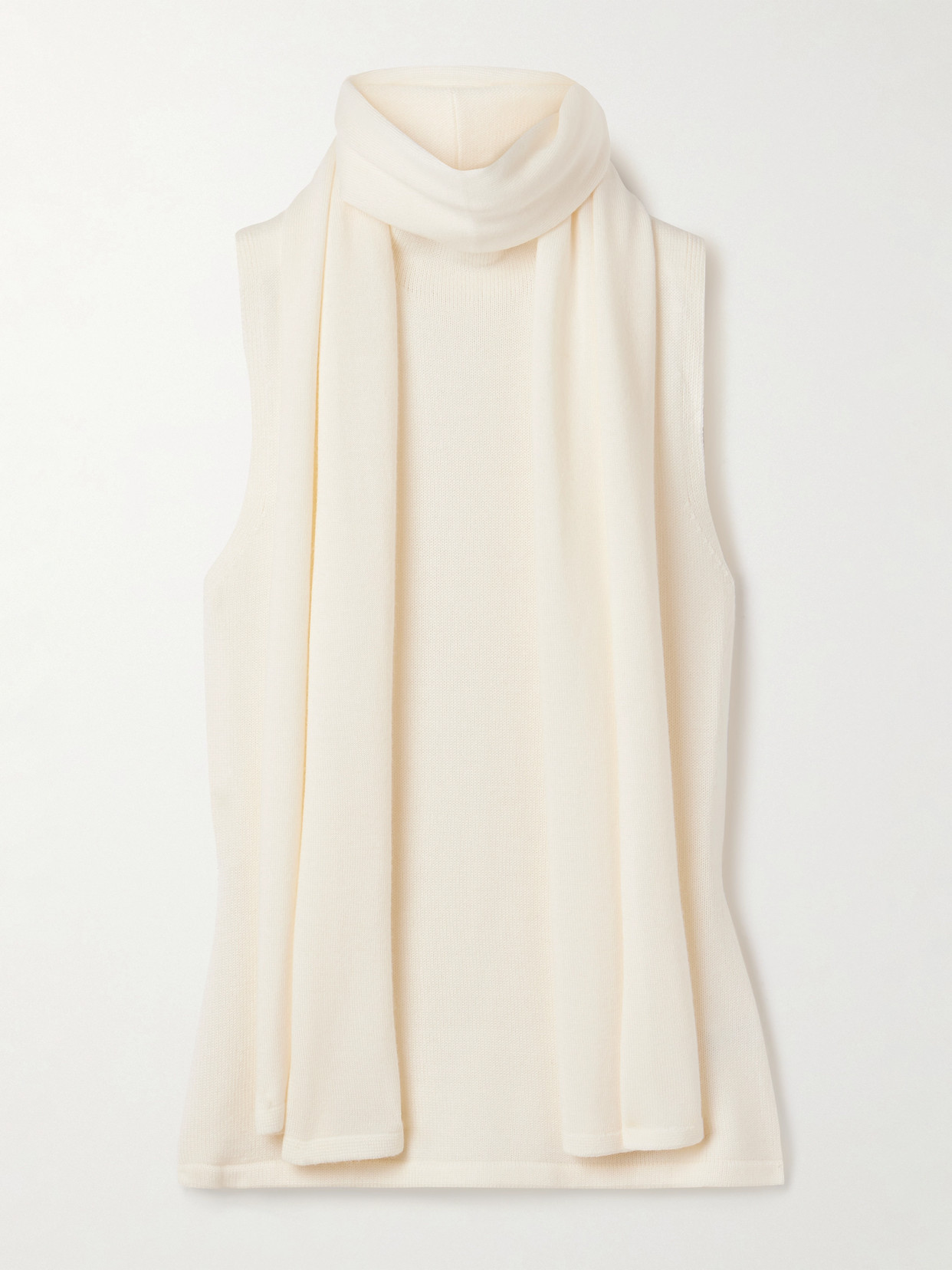 Staud Canal Scarf-detailed Wool Turtleneck Top In White