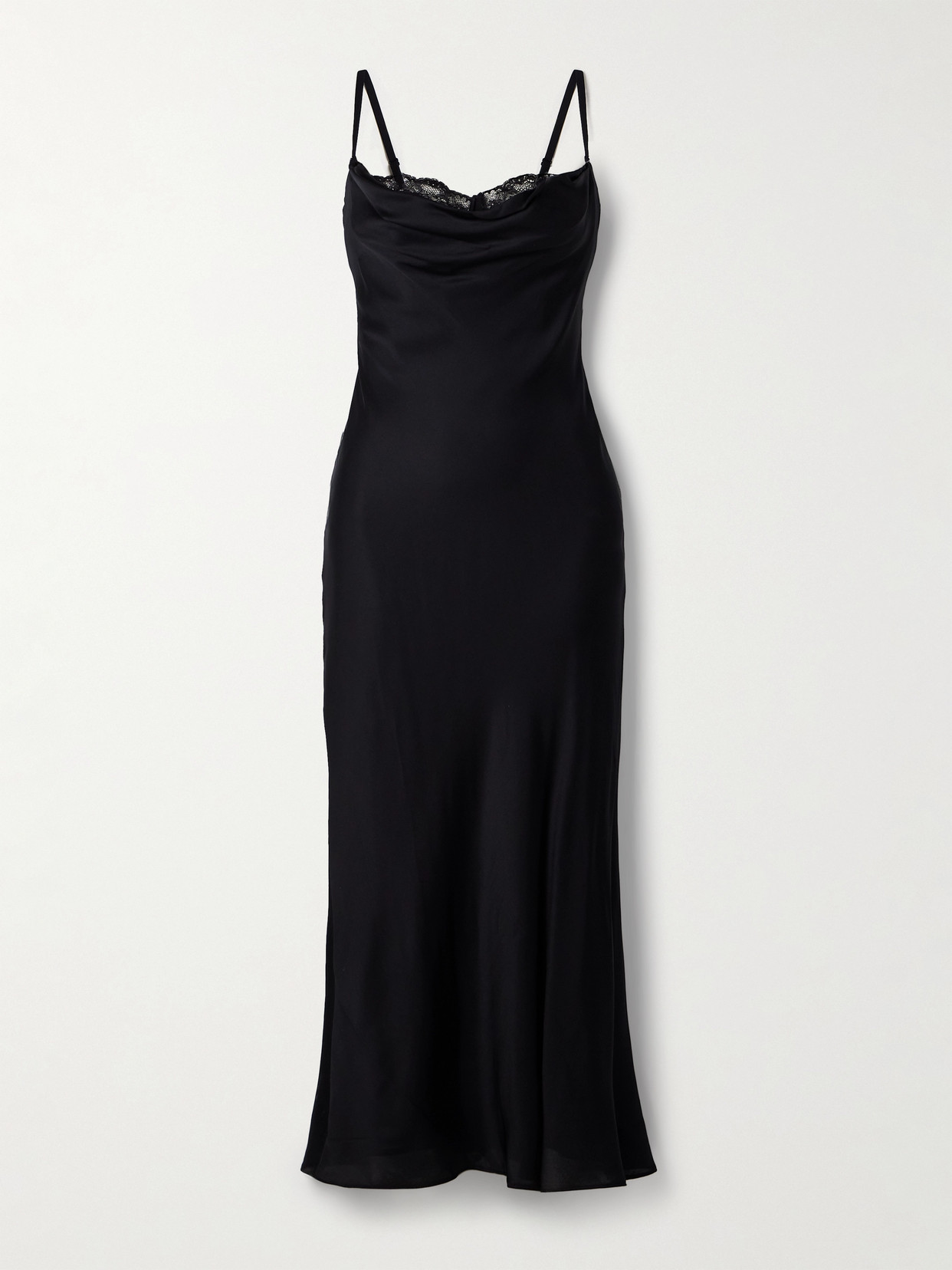 Staud Evangeline Lace-trimmed Draped Stretch-silk Midi Dress In Multi