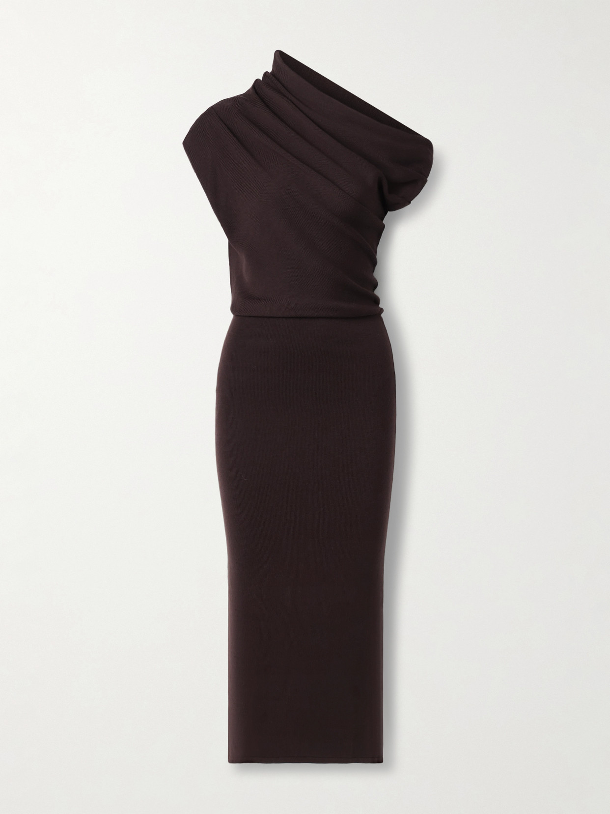 Staud Mabel Off-the-shoulder Draped Wool Maxi Dress In Brown