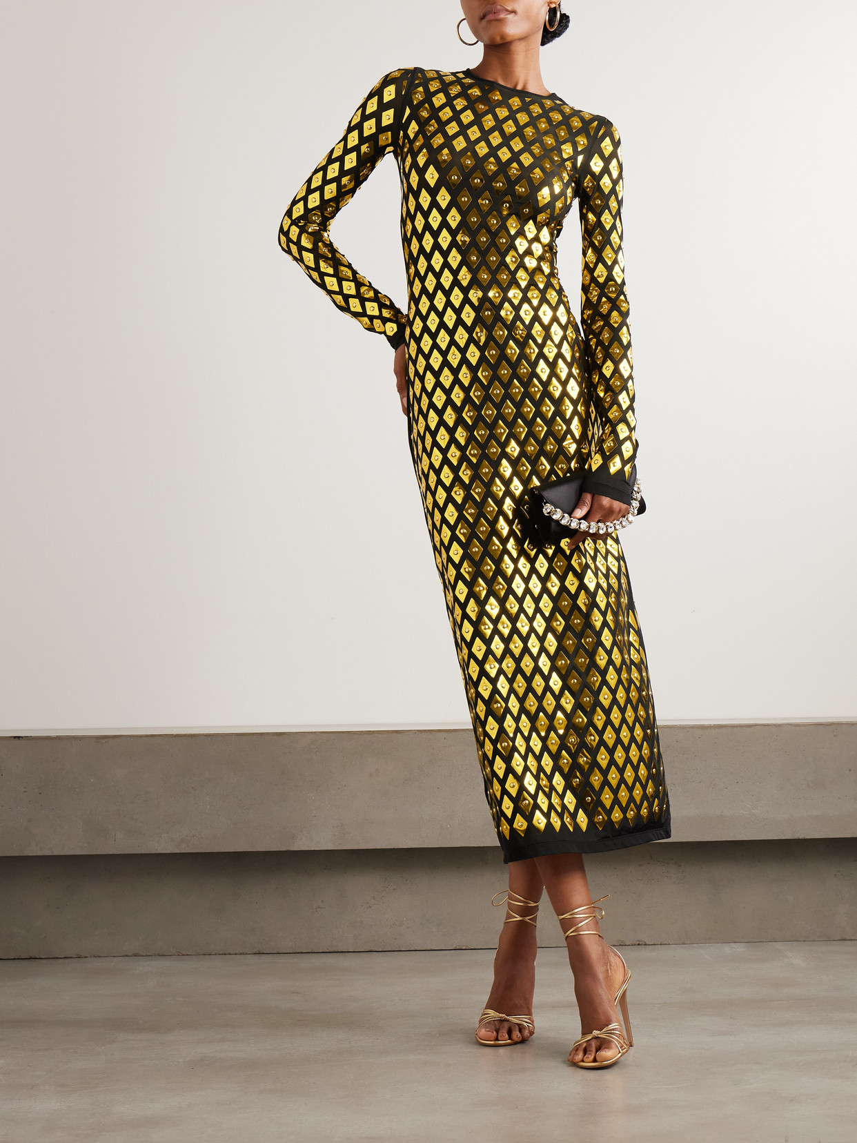 Rabanne Embellished Stretch-jersey Midi Dress In White