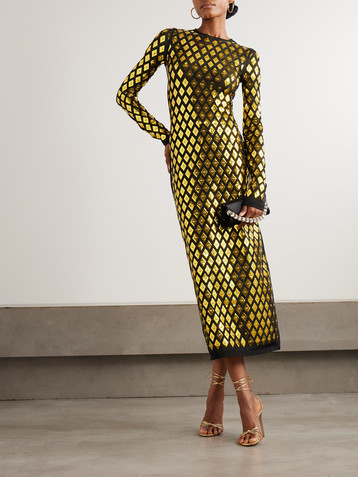 Rabanne Embellished stretch-jersey midi dress