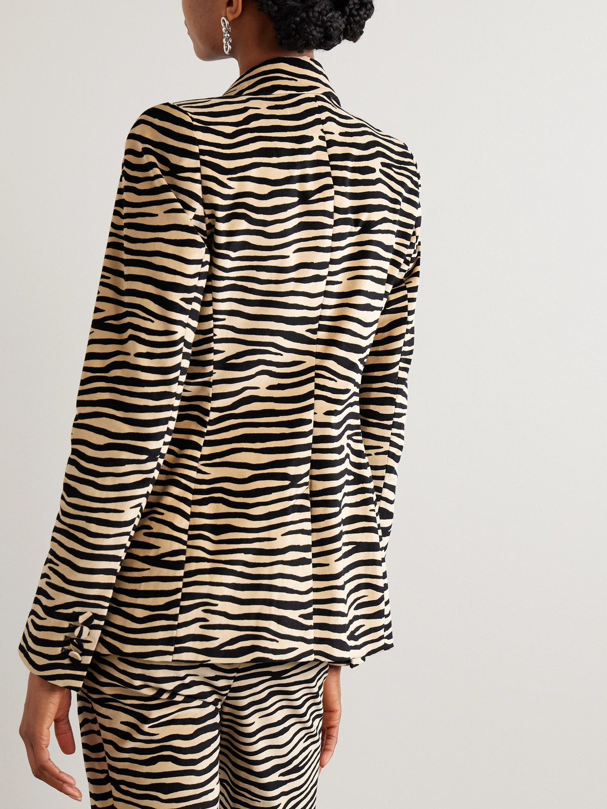 Rabanne Zebra-print Cotton-blend Velvet Blazer In Gold