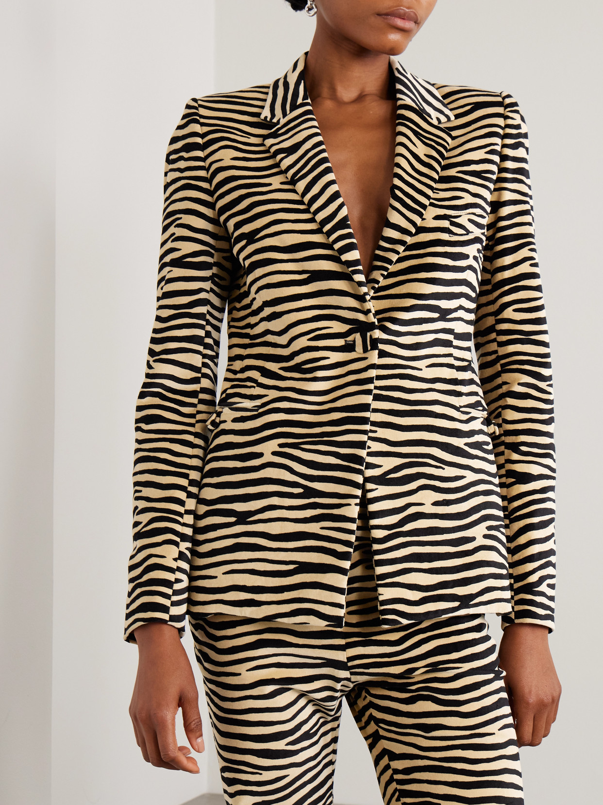 Rabanne Zebra-print Cotton-blend Velvet Blazer In Gold