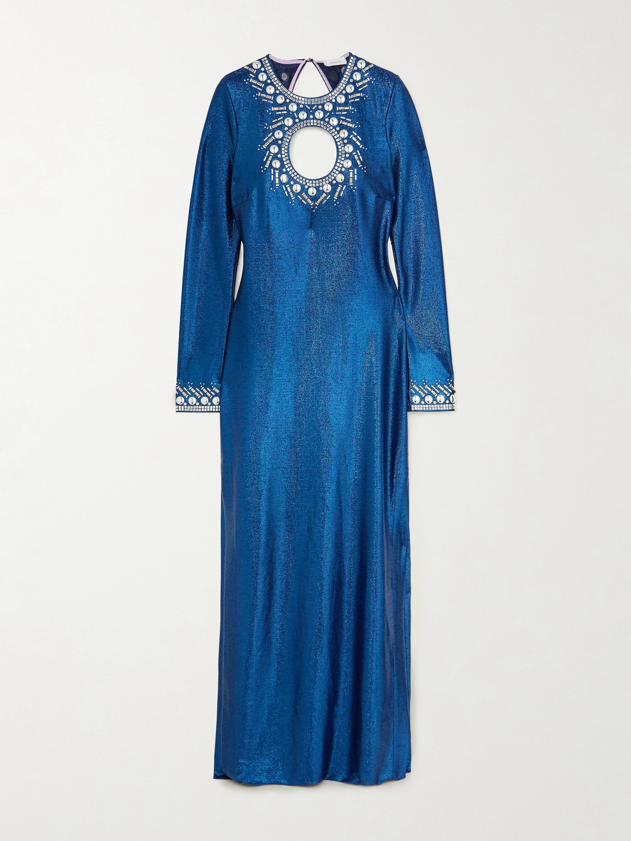 Rabanne Embellished Cutout Lurex Maxi Dress In Blue