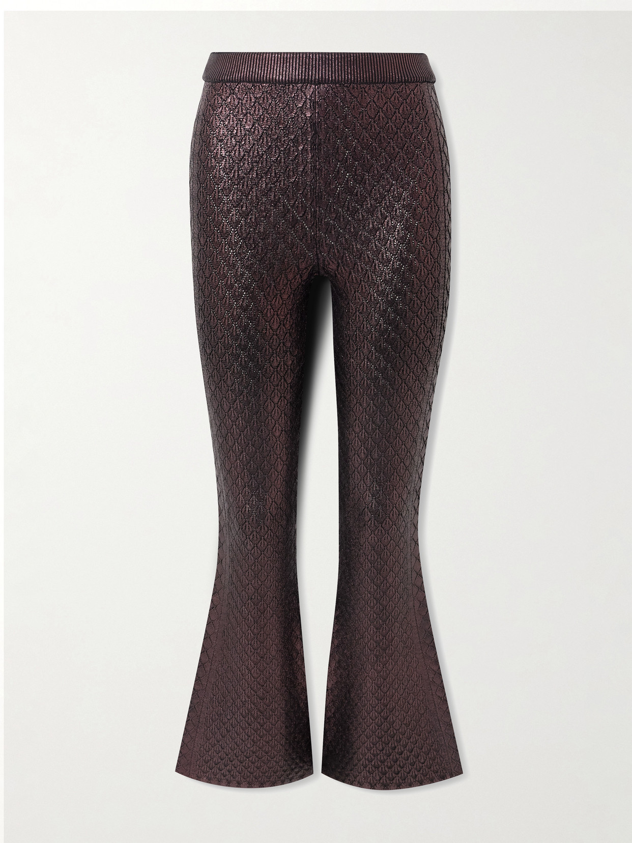 Rabanne Metallic Jacquard-knit Flared Pants In Brown
