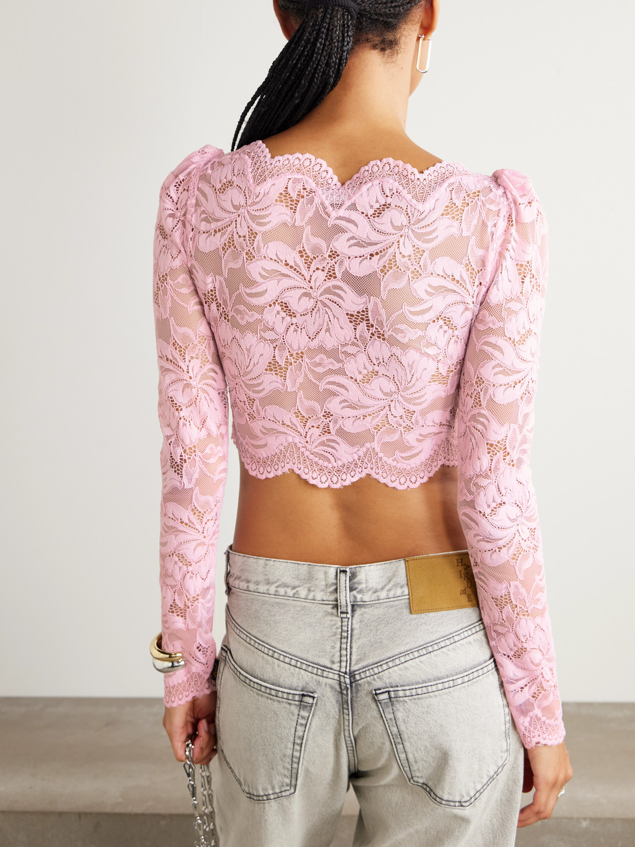 Rabanne Cropped Stretch-lace Top In Pink