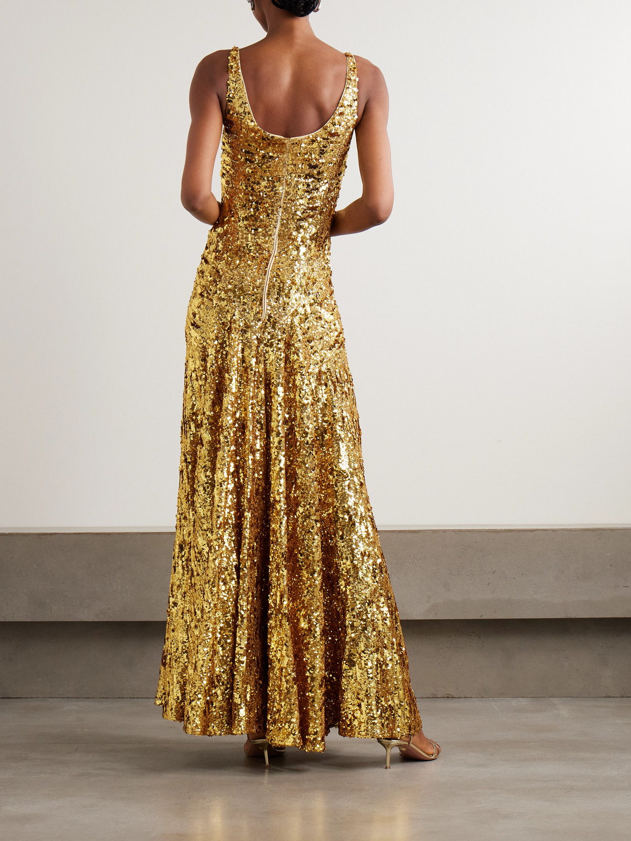 Rabanne Sequined Crepe De Chine Maxi Dress In Yellow