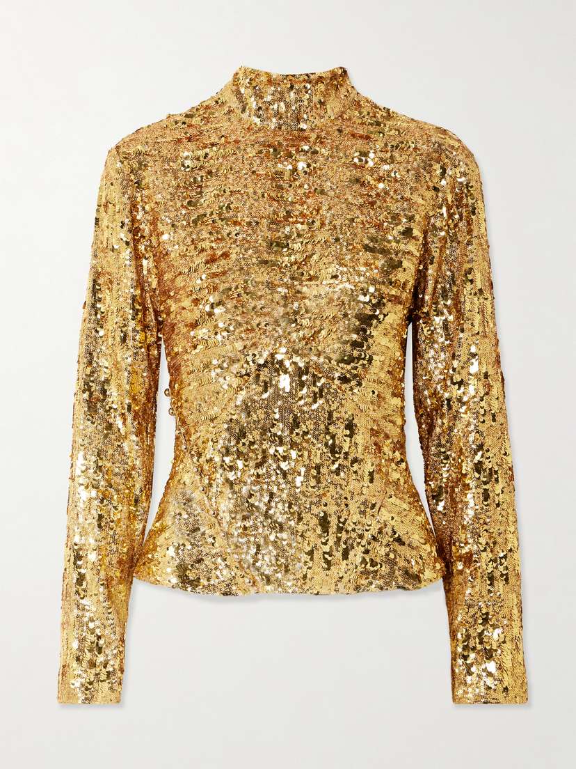 Rabanne Sequined Crepe De Chine Turtleneck Top