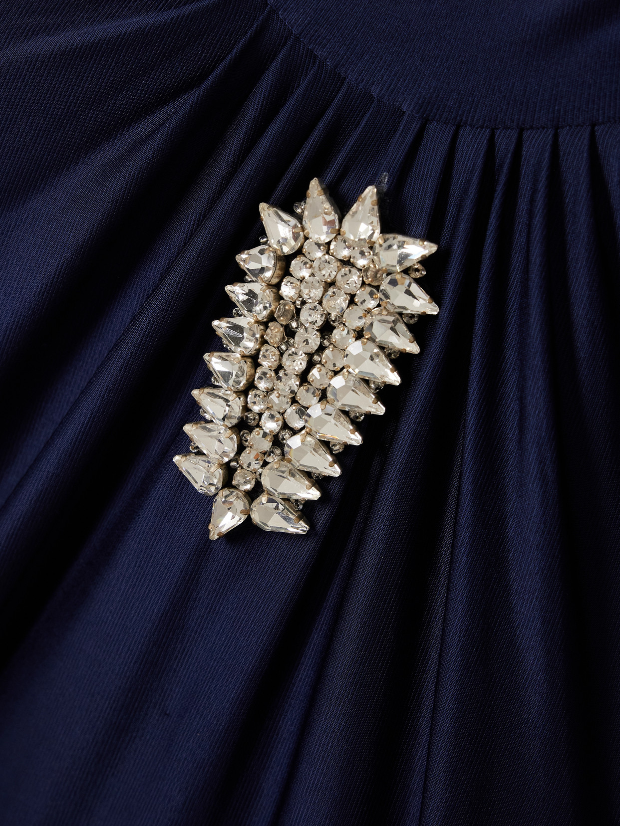 Rabanne Crystal-embellished Gathered Satin-jersey Top In Blue