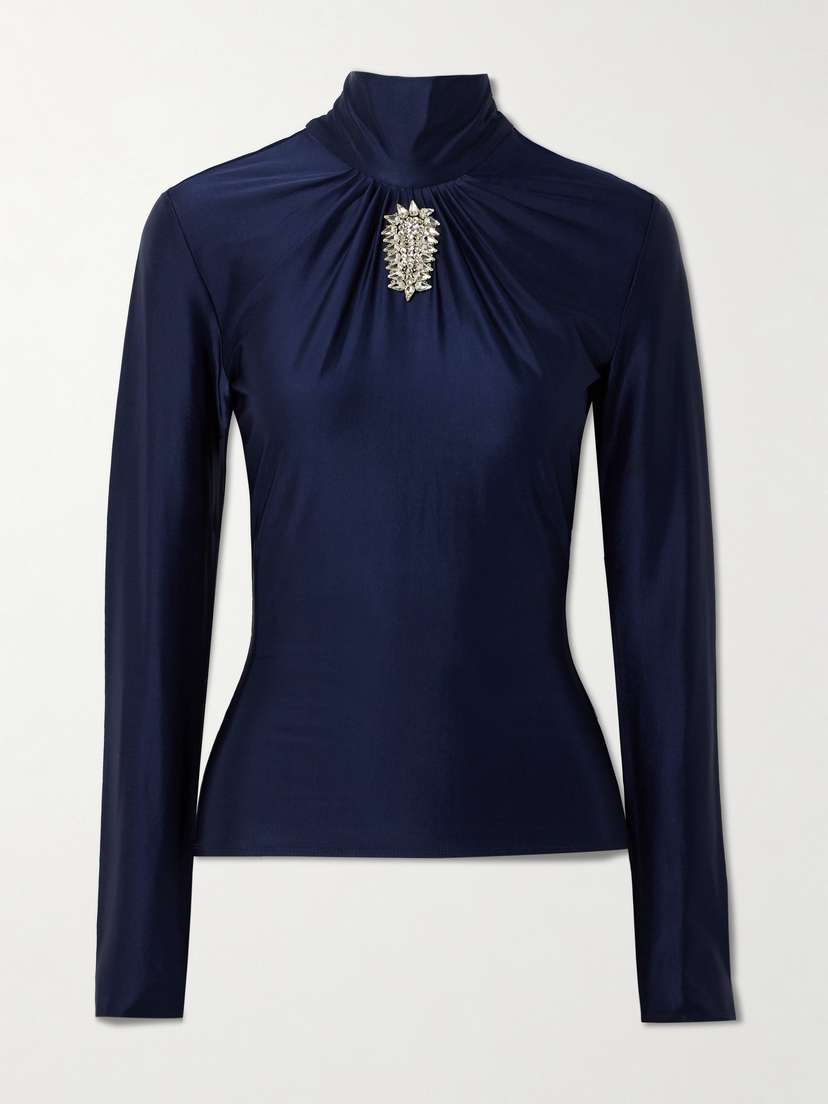 Rabanne Crystal-embellished Gathered Satin-jersey Top