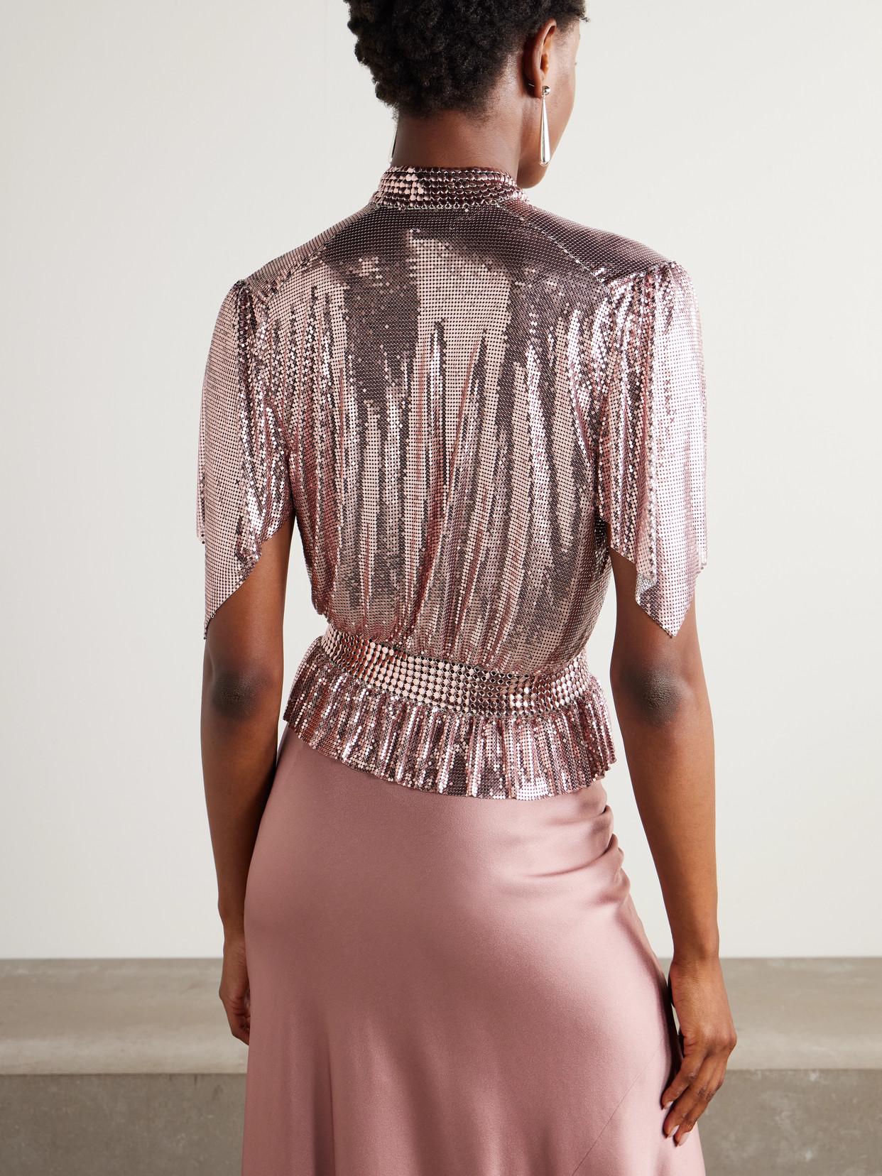 Rabanne Pleated Chainmail Blouse In Pink