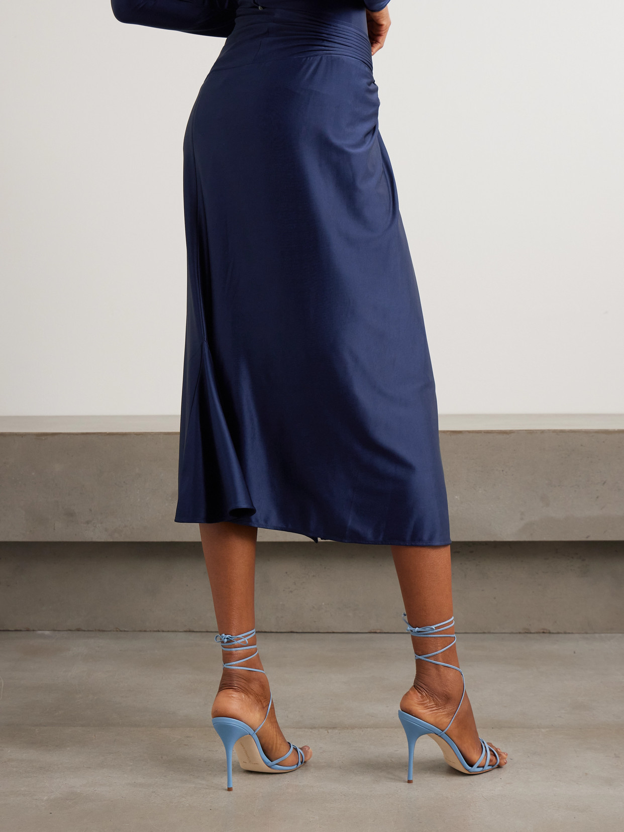 Rabanne Draped Satin-jersey Midi Skirt In Blue