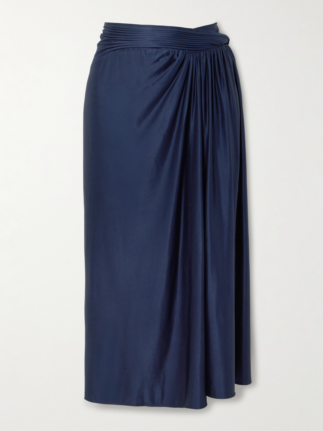 Rabanne Draped Satin-jersey Midi Skirt In Blue