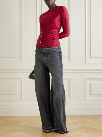 Rabanne Button-detailed gathered jersey top