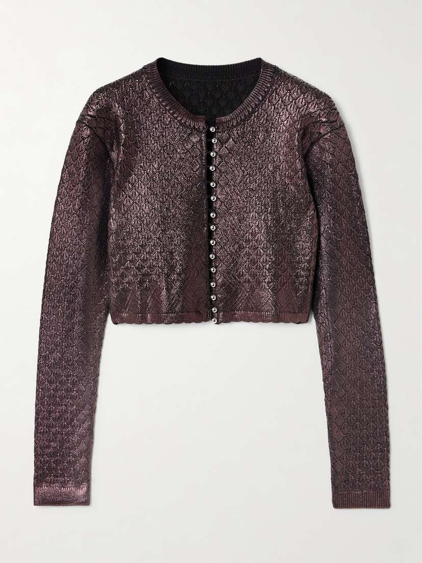 Rabanne Cropped Metallic Jacquard-knit Cardigan