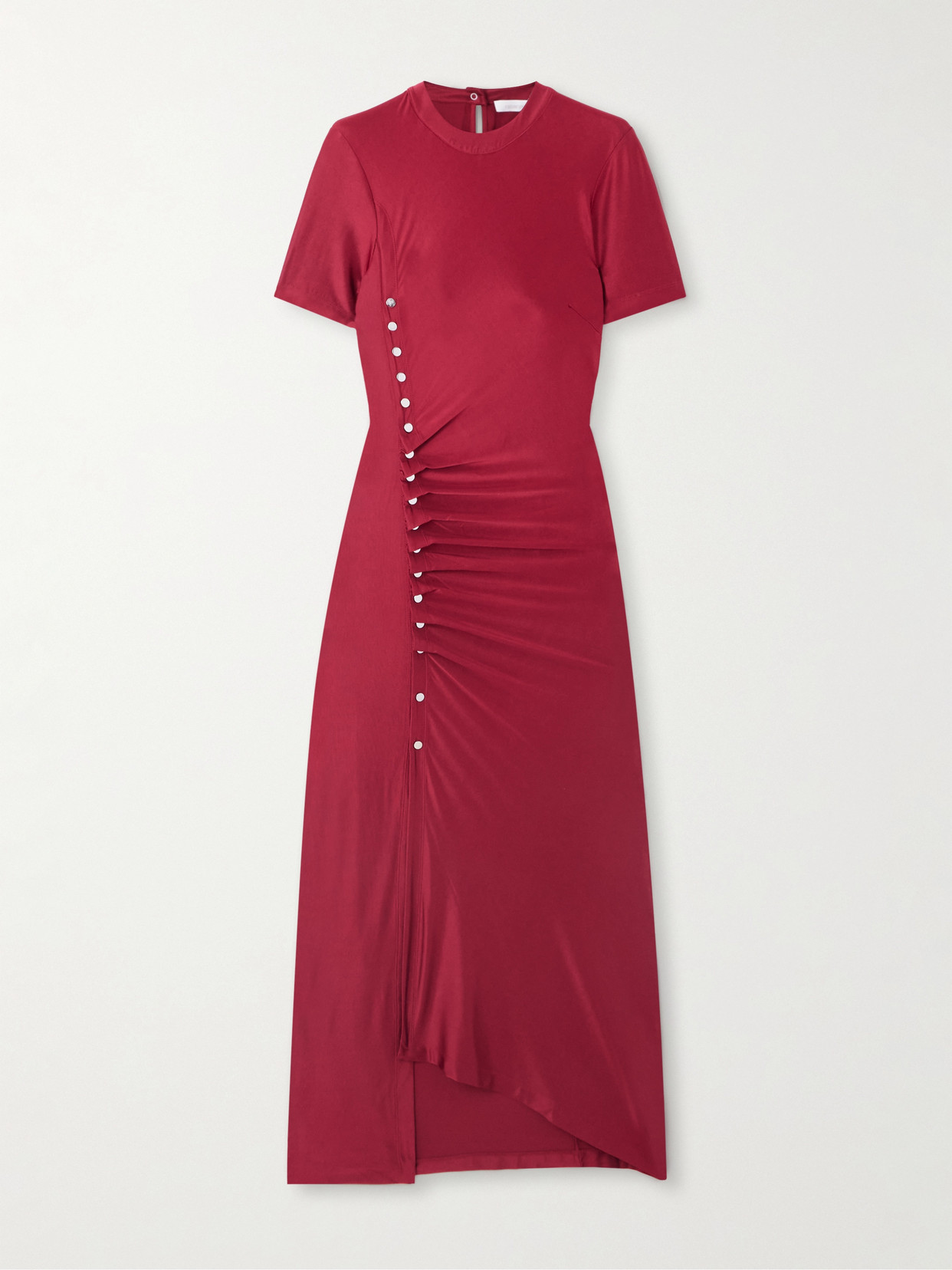 Rabanne Button-detailed Gathered Jersey Midi Dress In Red