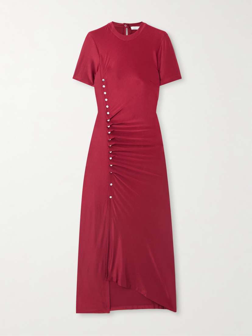 Rabanne Button-detailed Gathered Jersey Midi Dress