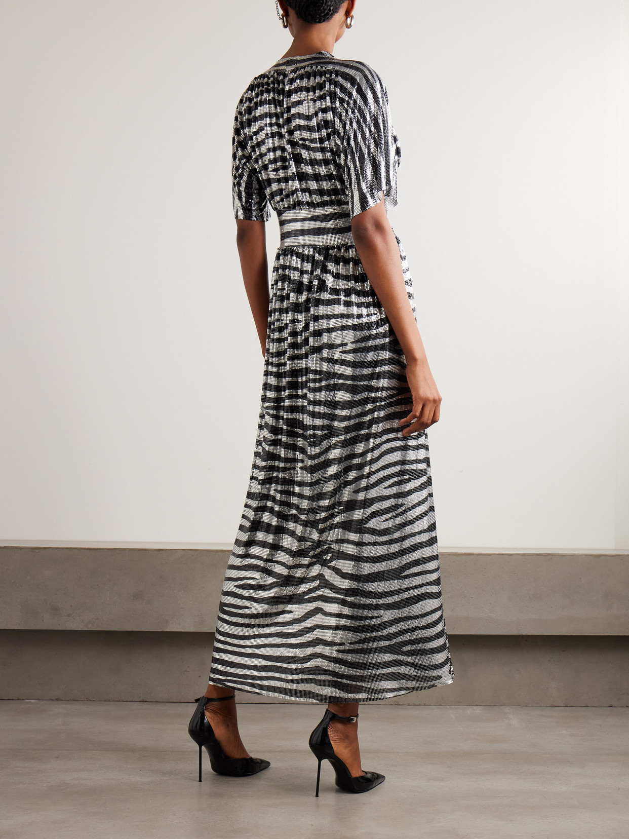 Rabanne Zebra-print Chainmail Midi Dress In Black