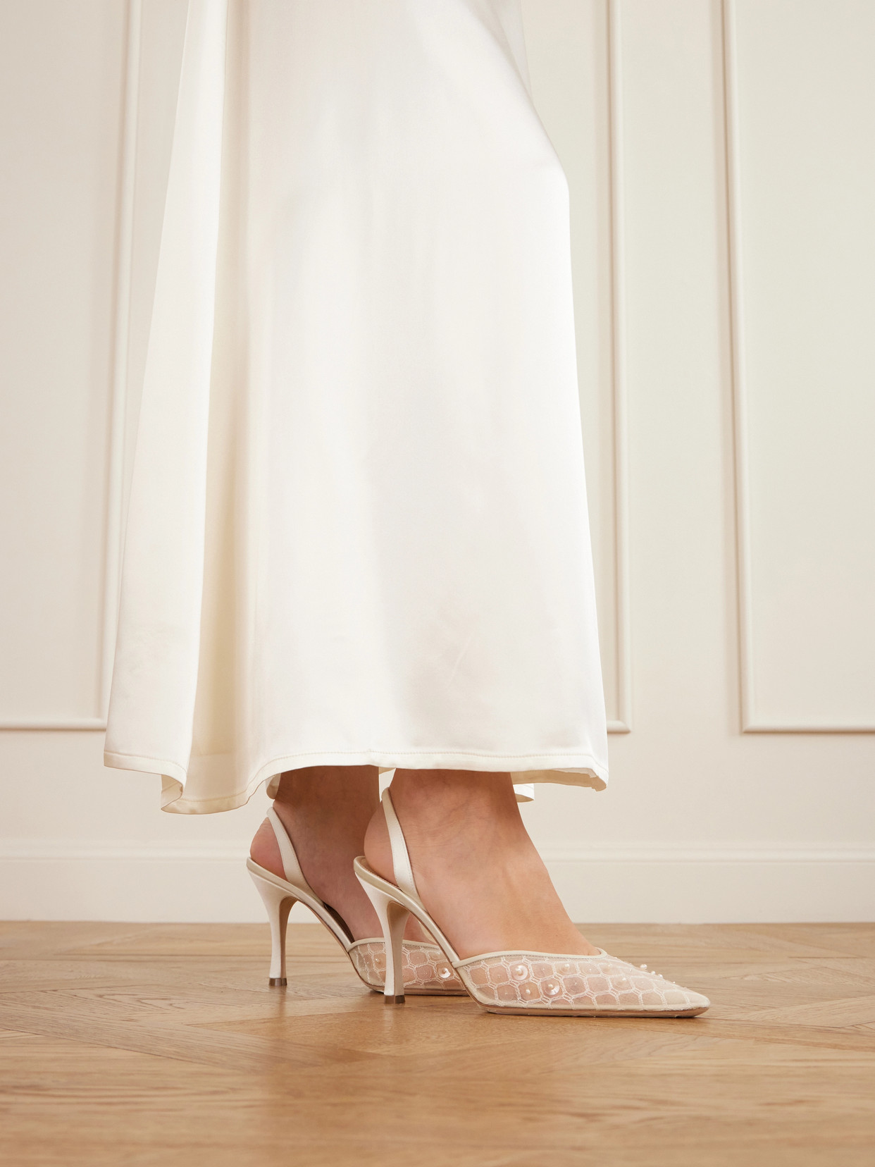 Archer Embellished Satin-Trimmed Slingback
