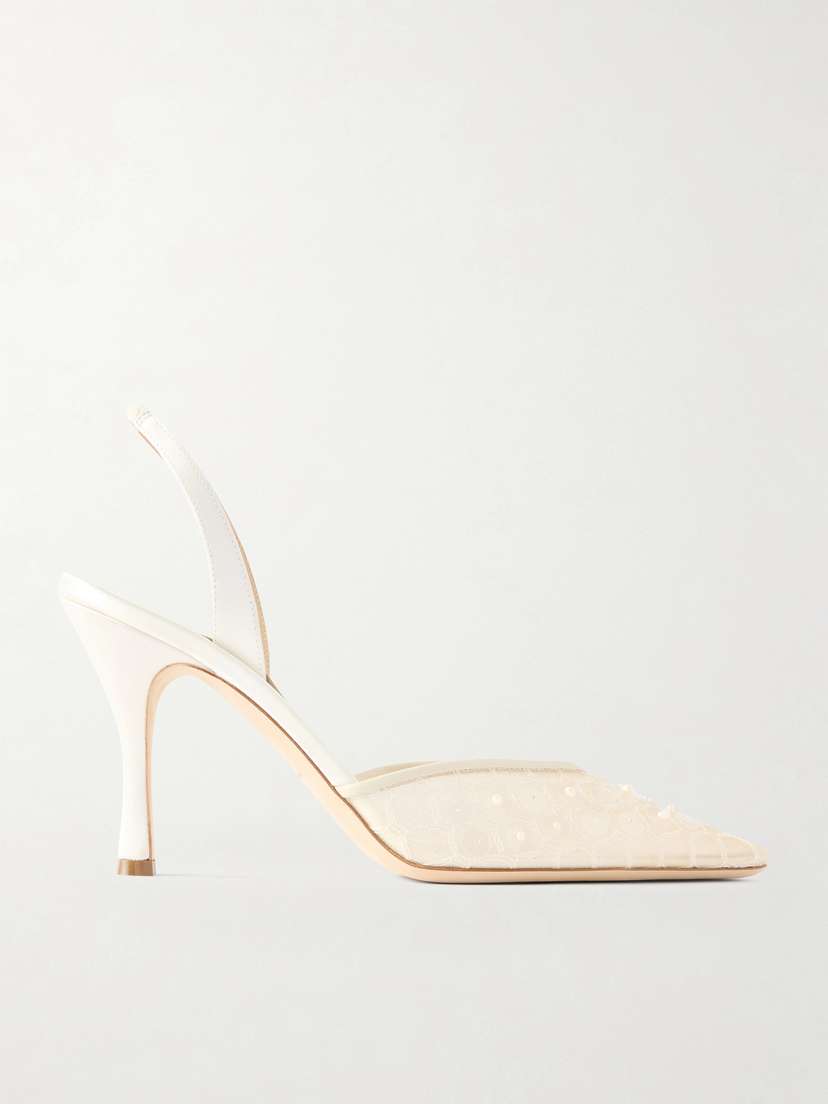 Danielle Frankel Archer Embellished Satin-trimmed Mesh Slingback Pumps