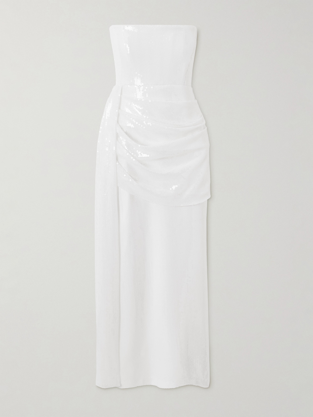 Alex Perry Strapless Draped Sequined Mesh Midi Dress In White