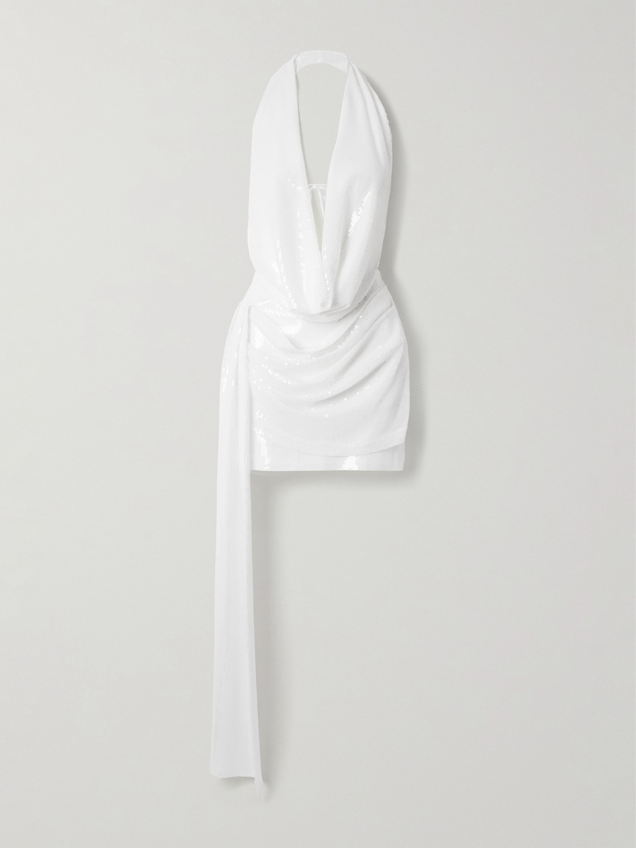 Alex Perry Halterneck Draped Sequined Crepe Mini Dress In White