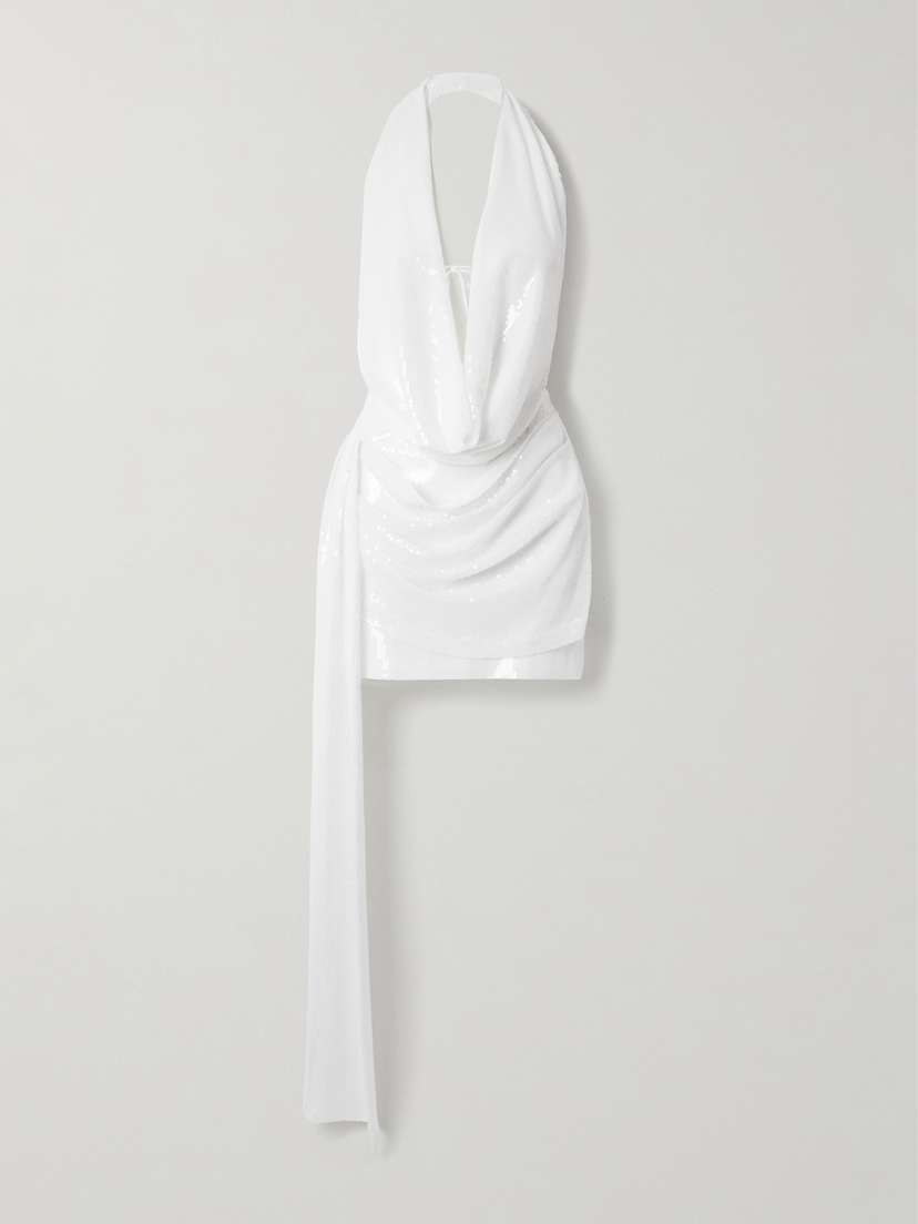 Alex Perry Halterneck Draped Sequined Crepe Mini Dress