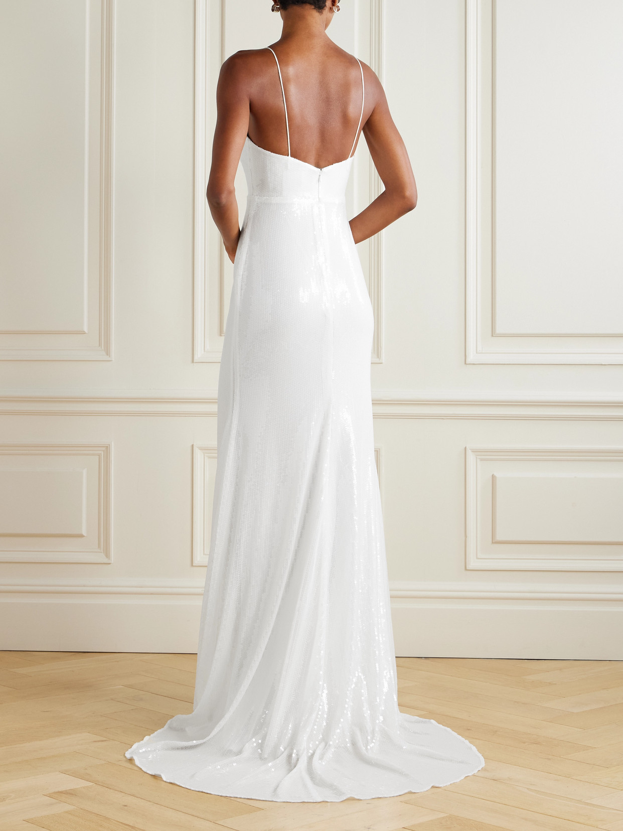 Alex Perry Bikini Sequined Mesh Gown In White