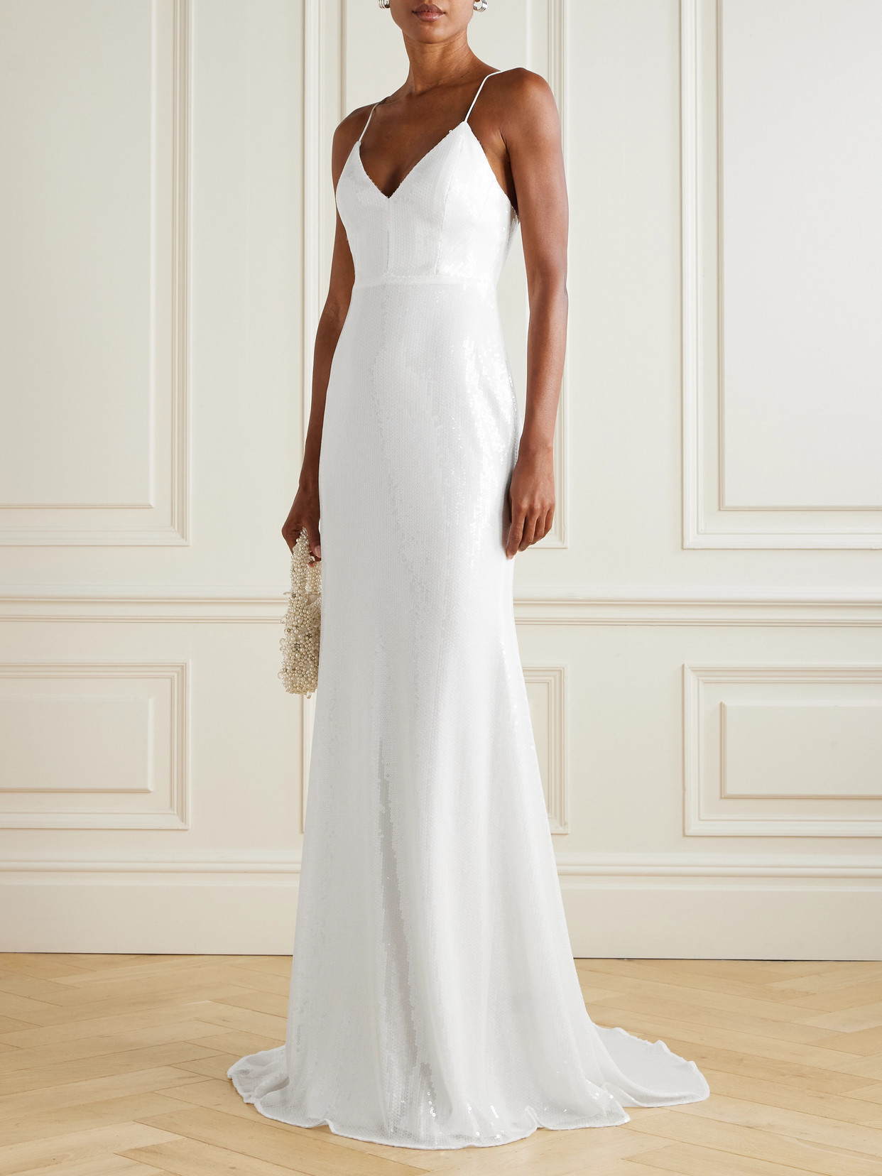 Alex Perry Bikini Sequined Mesh Gown In White