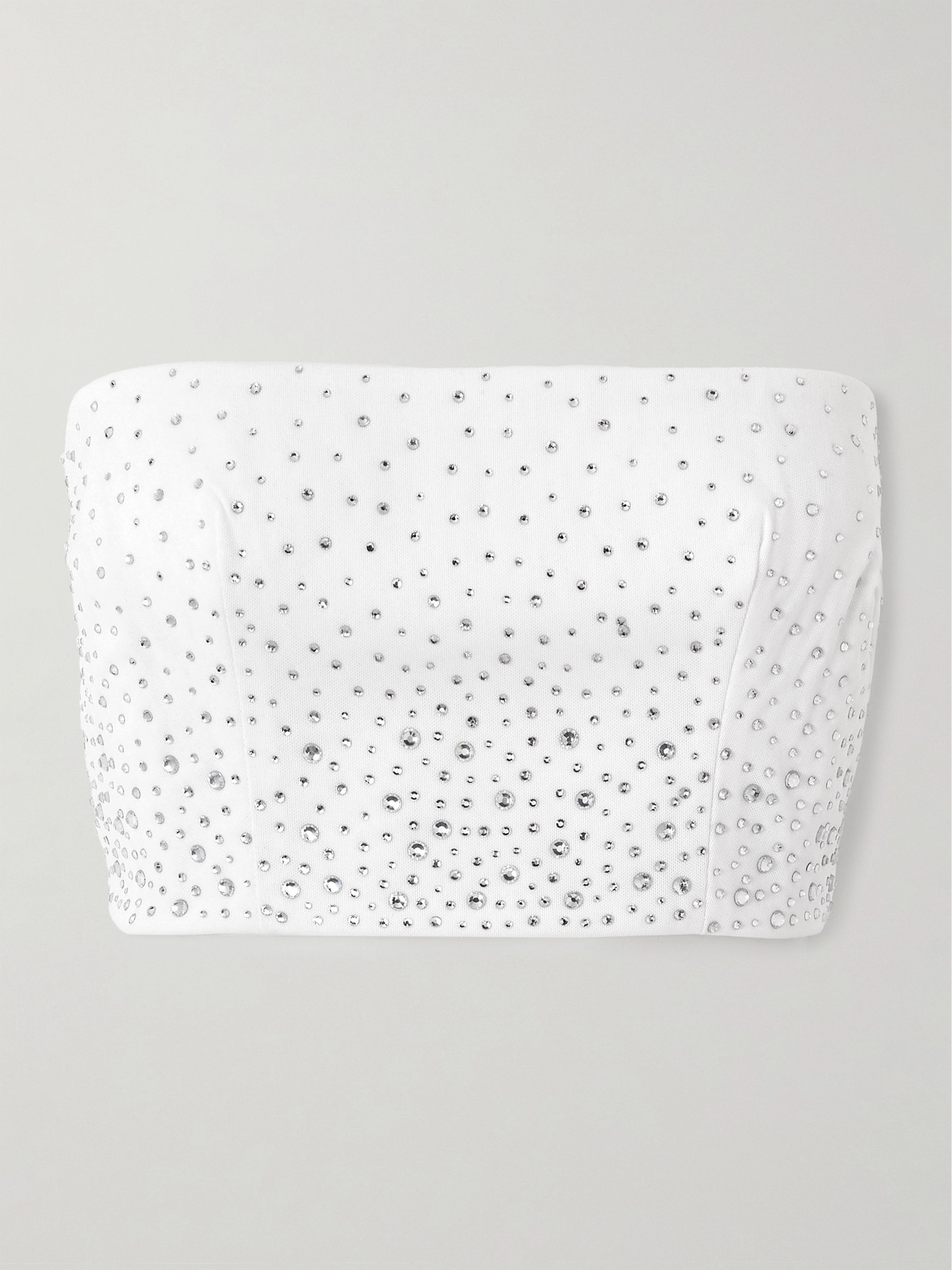 Alex Perry Cropped Strapless Crystal-embellished Mesh Top In White